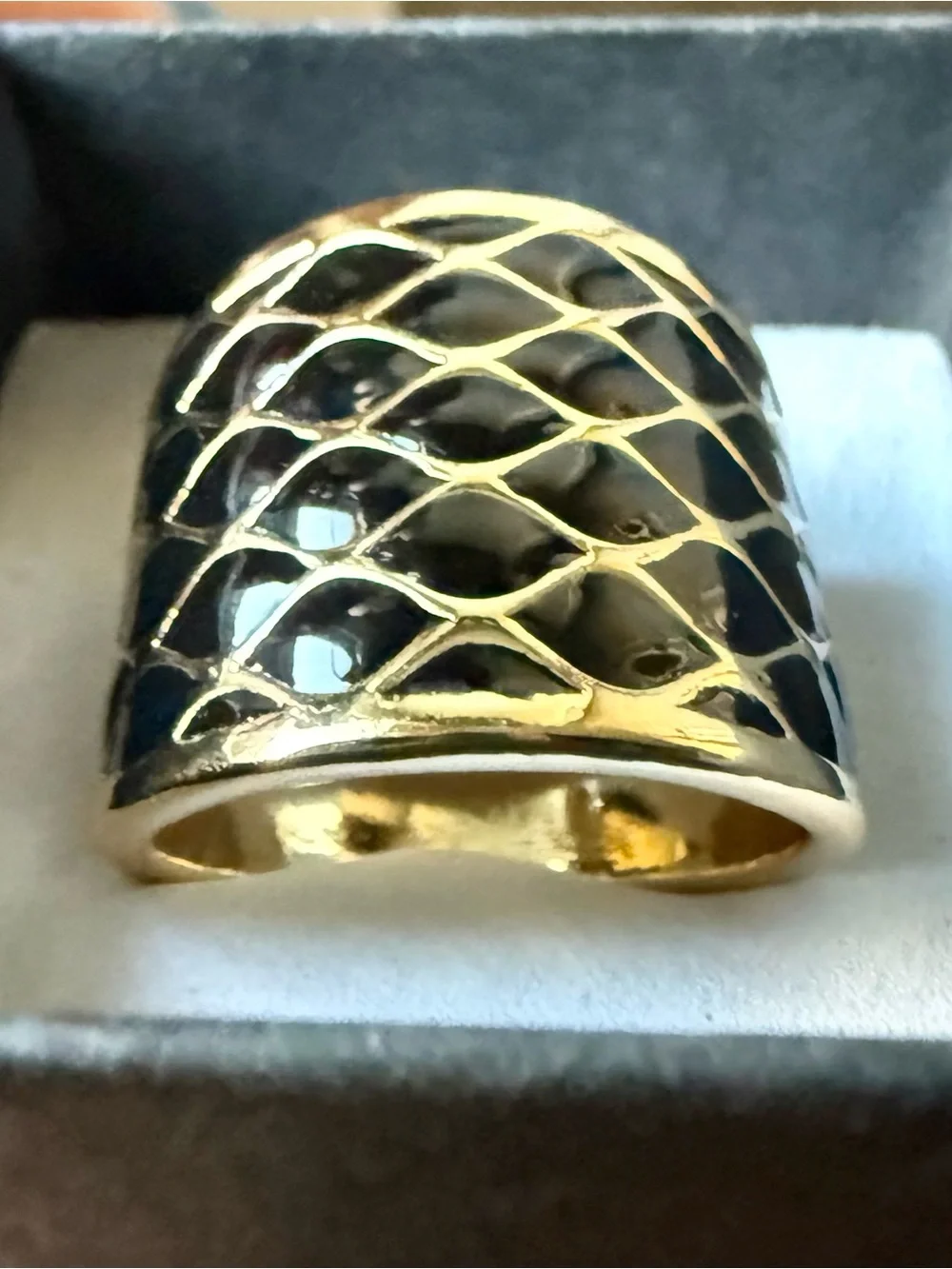 NEW! 18k Gold Plated & Black Enamel Wide Dome Ring - size 6.5